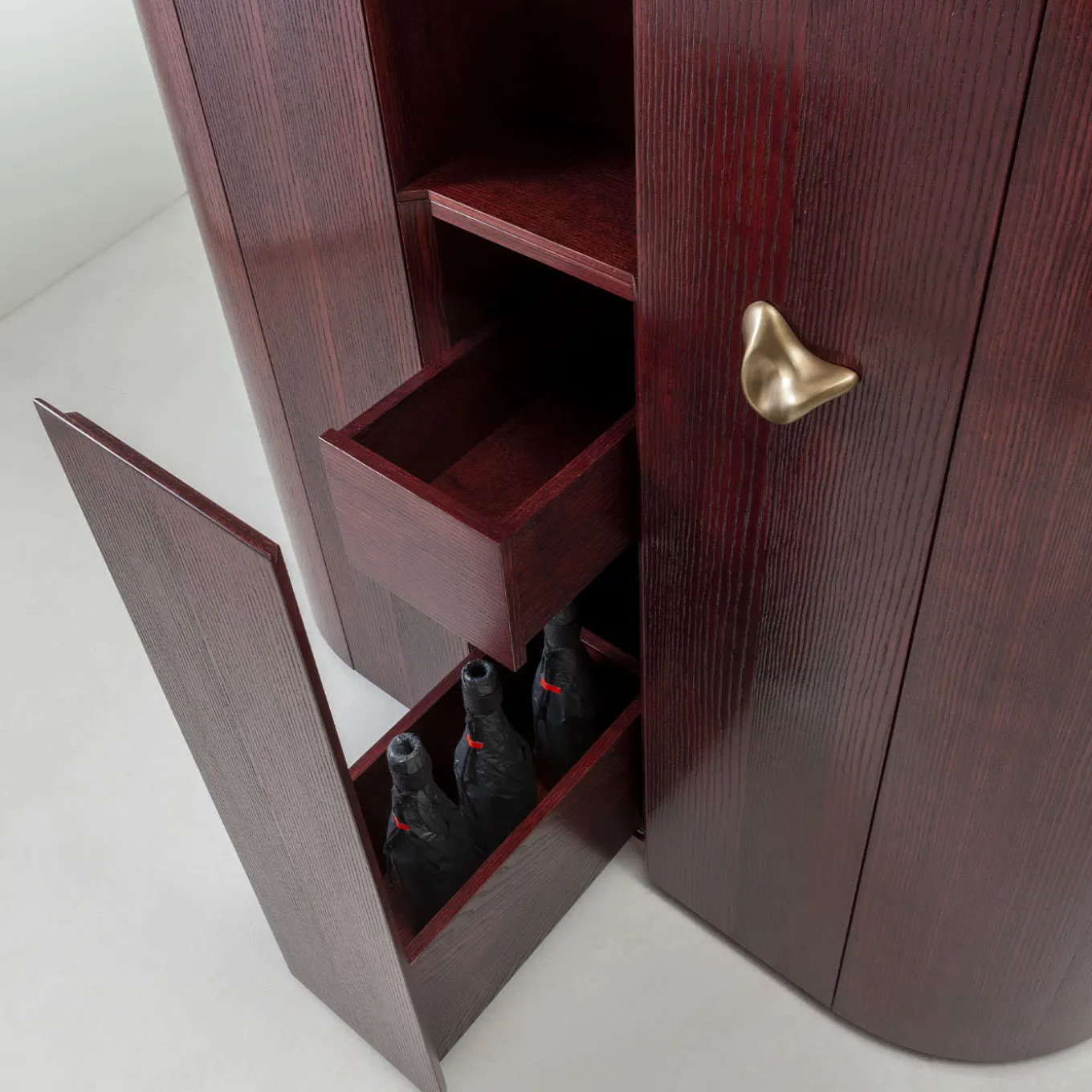 Curved-Sides Tall 4-Door Shellac Cabinet