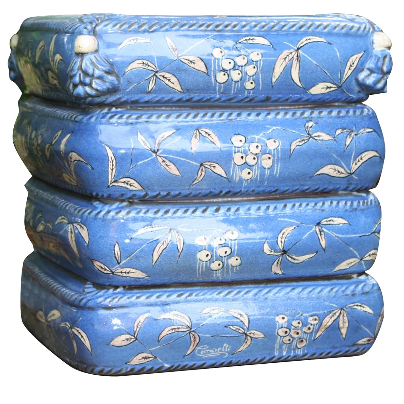 4-Cushions Blue Ceramic Pouf