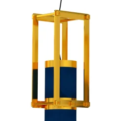 Cylinder Blue & Gold Pendant Lamp