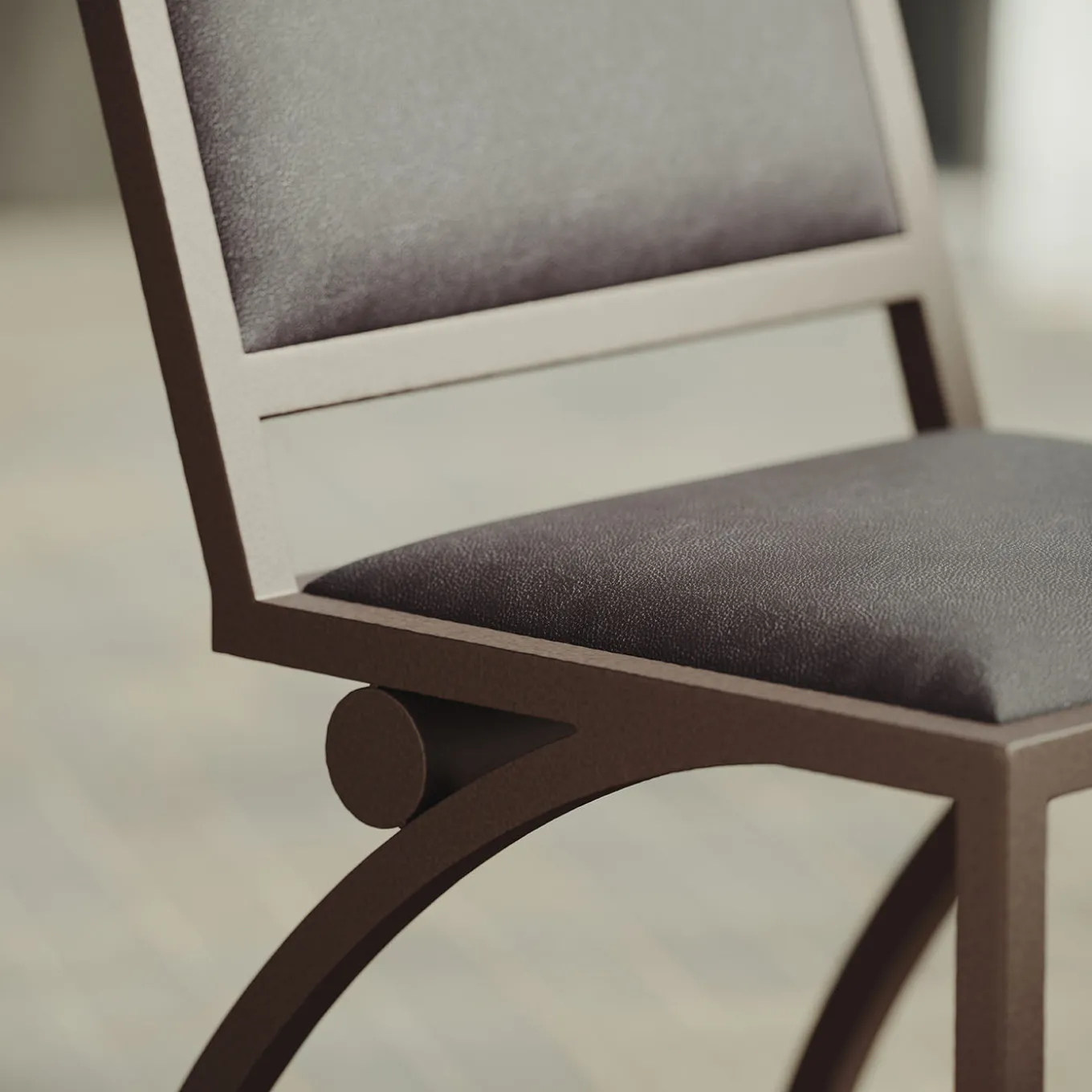 Cylindre Leather & Bronze Finish Iron Chair