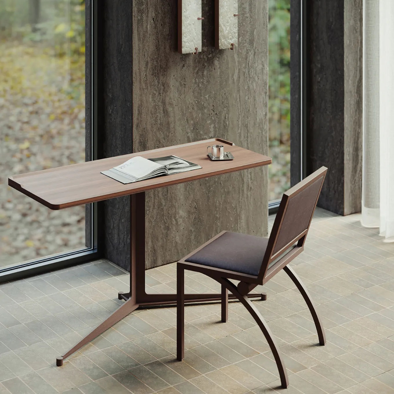 Cylindre Leather & Bronze Finish Iron Chair