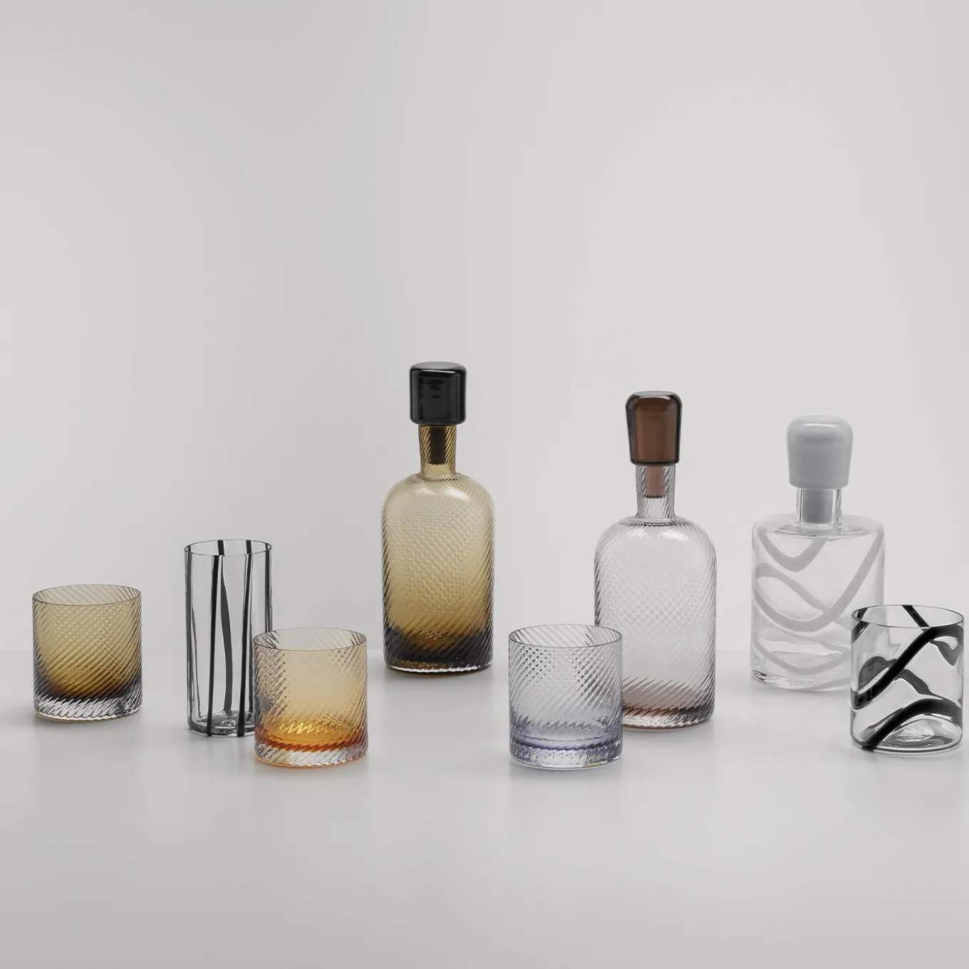 Cyrcus Striped Black and Transparent Murano Glass Highball Glass