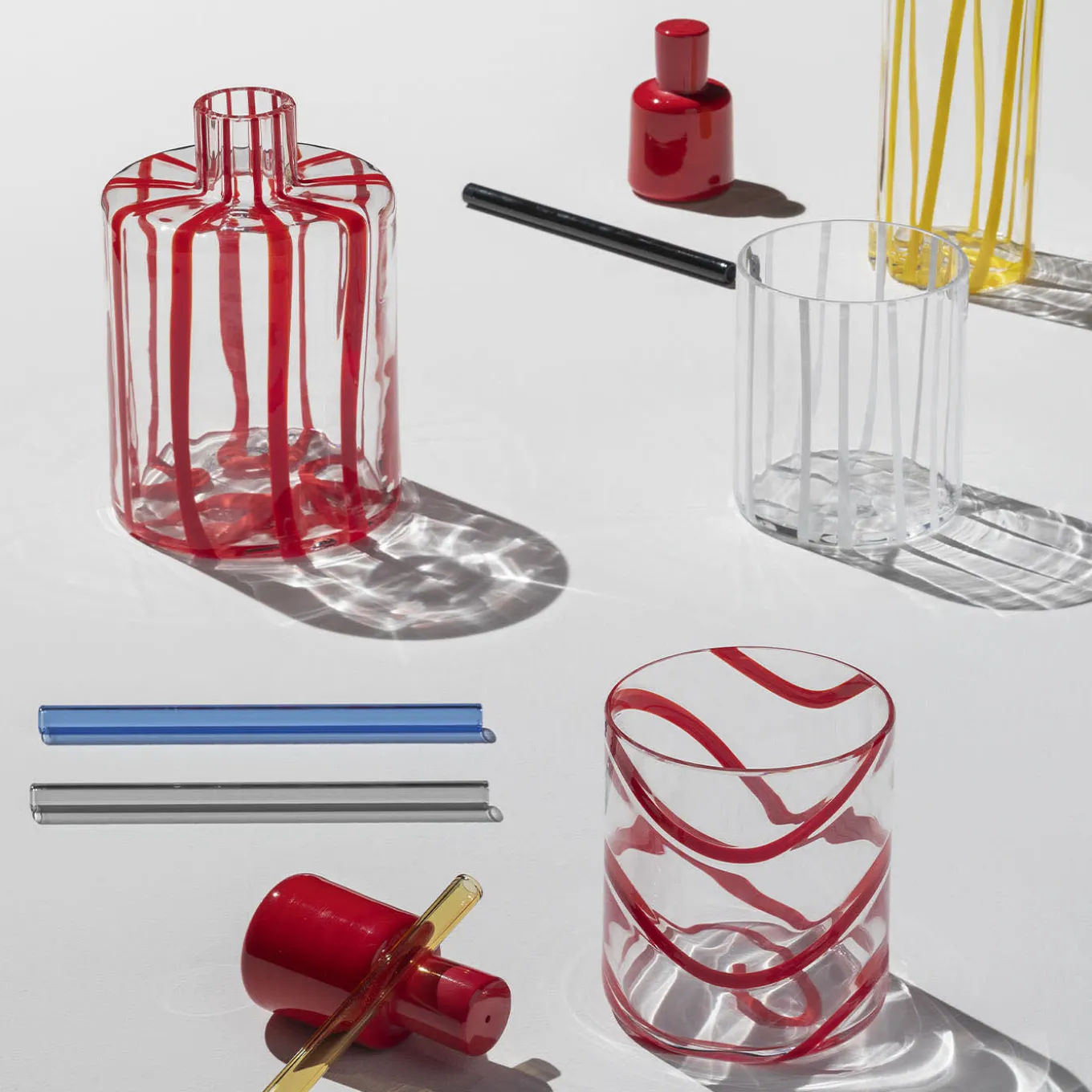 Cyrcus Striped Red & Transparent Murano Glass Bottle