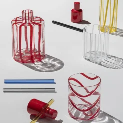 Cyrcus Striped White and Transparent Murano Glass Tumbler Glass