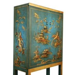 Dante Chinoiserie-Style Carved Wooden Bar Cabinet