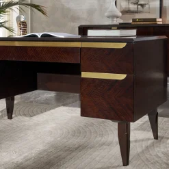 Dark Eucalyptus Writing Desk with Brass Handles