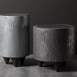 Dark Gray Pouf and Side Table