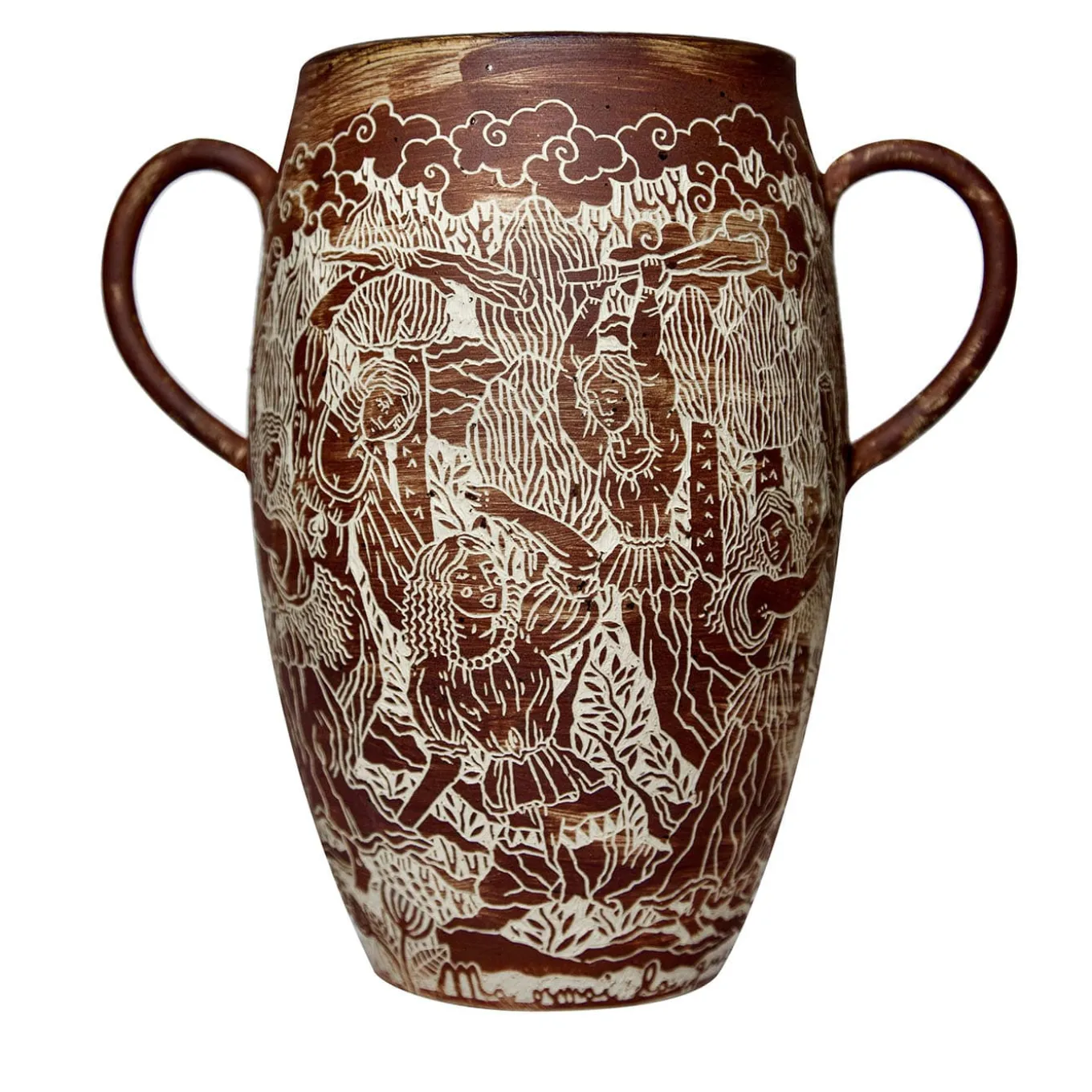 Death Of Orpheus Red Stoneware Vase With Handles