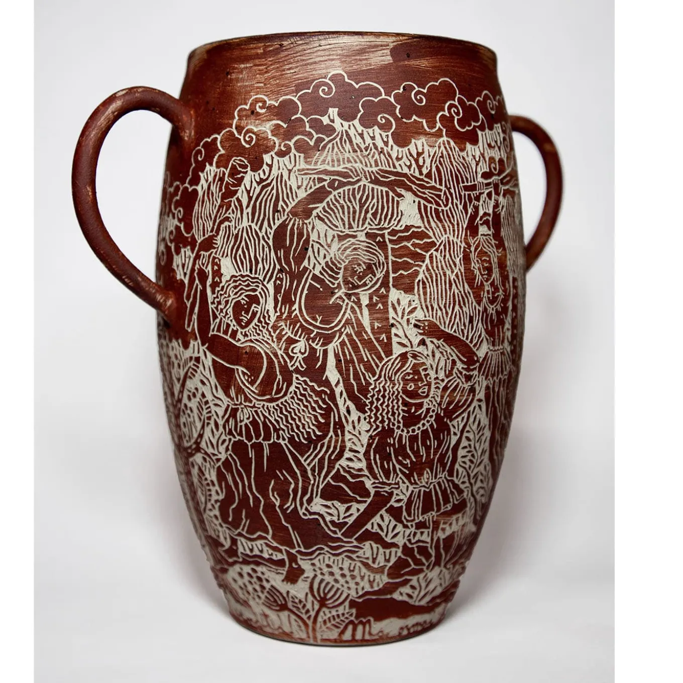 Death Of Orpheus Red Stoneware Vase With Handles