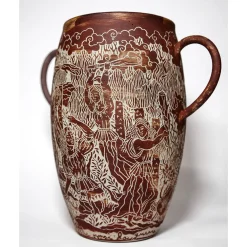 Death Of Orpheus Red Stoneware Vase With Handles