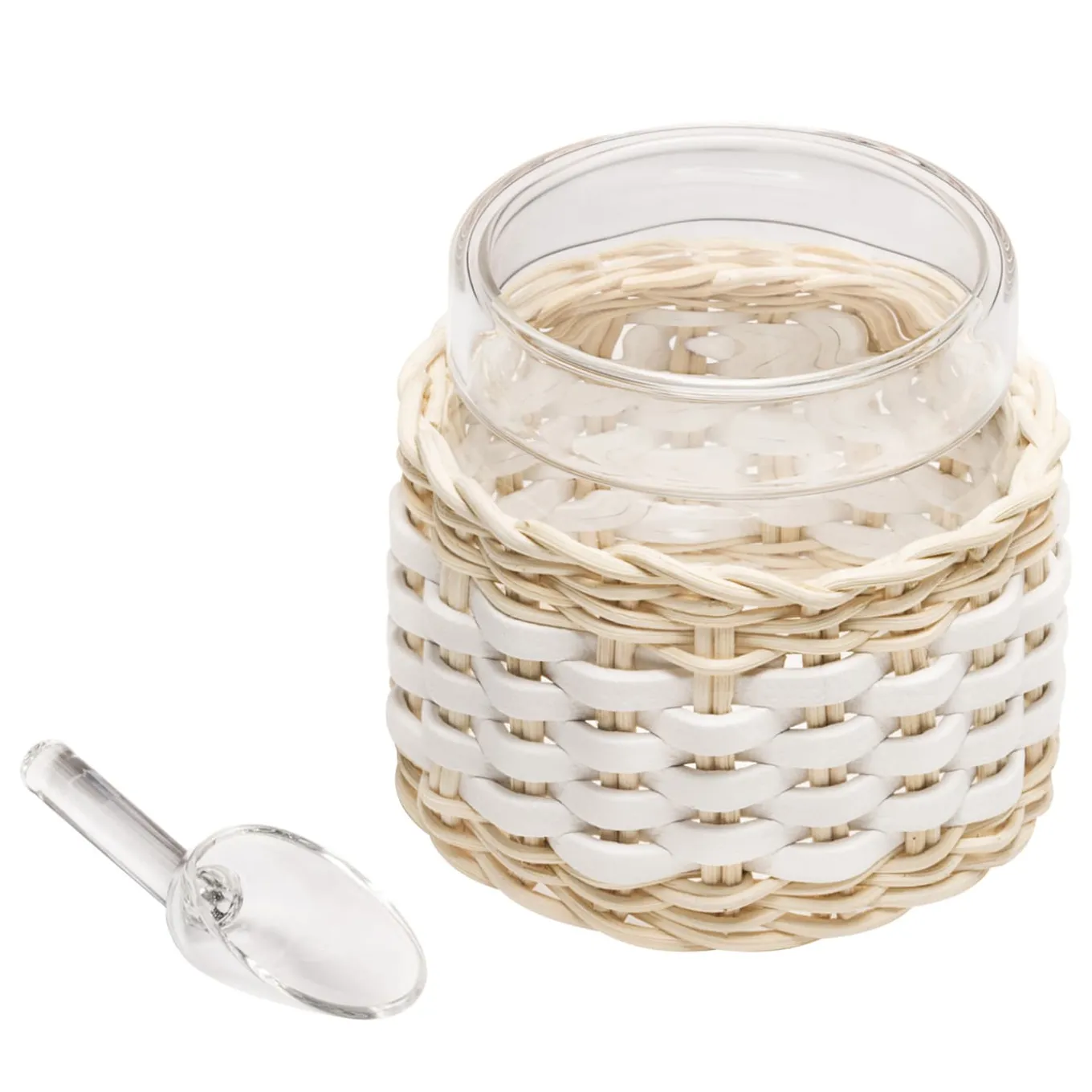 Deauville Leather & Rattan Glass Sugar Bowl