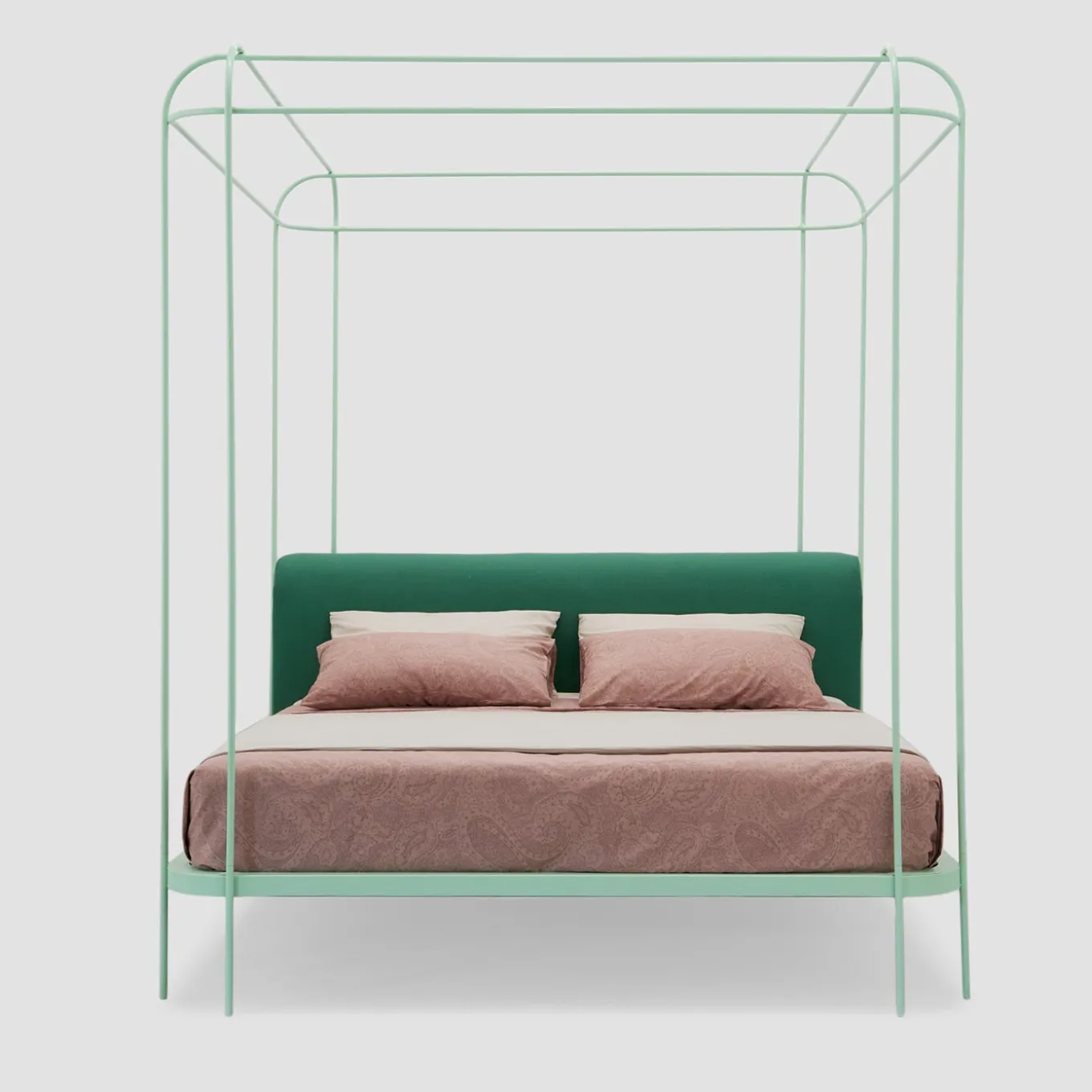 Dehors Mint-Green Iron Canopy Double Bed by Matteo Ragni