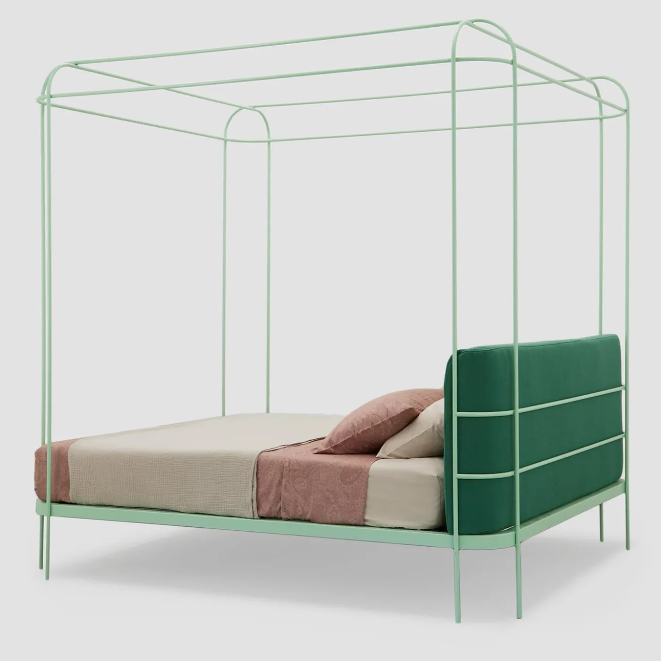 Dehors Mint-Green Iron Canopy Double Bed by Matteo Ragni