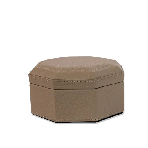Del Monte 17 Octagonal Tamarone Beige Wood & Leather Box