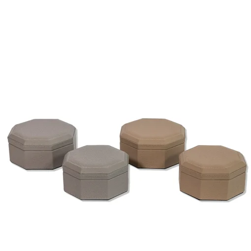 Del Monte 17 Octagonal Tamarone Beige Wood & Leather Box