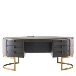 Diamond Desk with Quilted Leather and Bronzed Metal Base