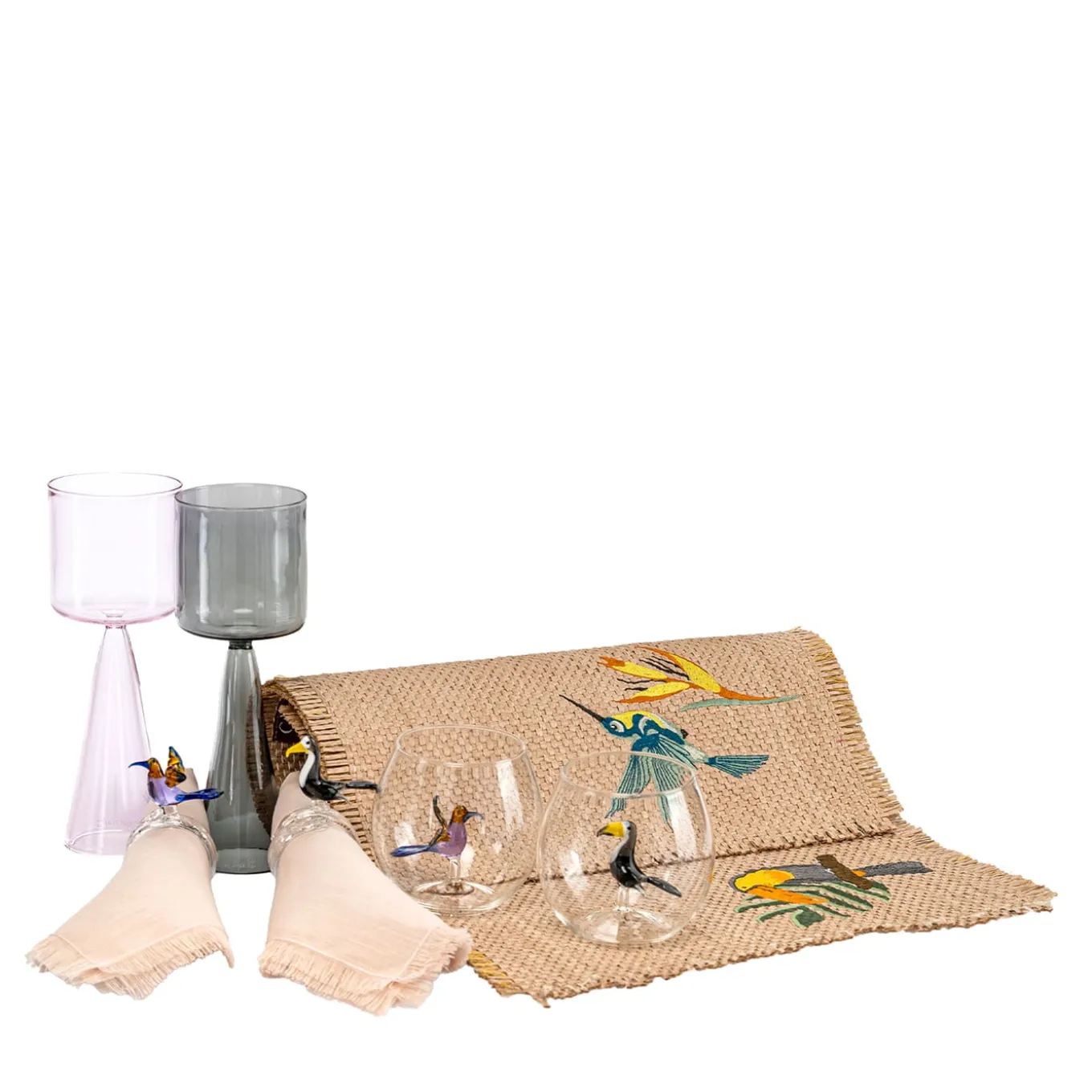 Dinner For Two Tropical Set of Glasses and Linen