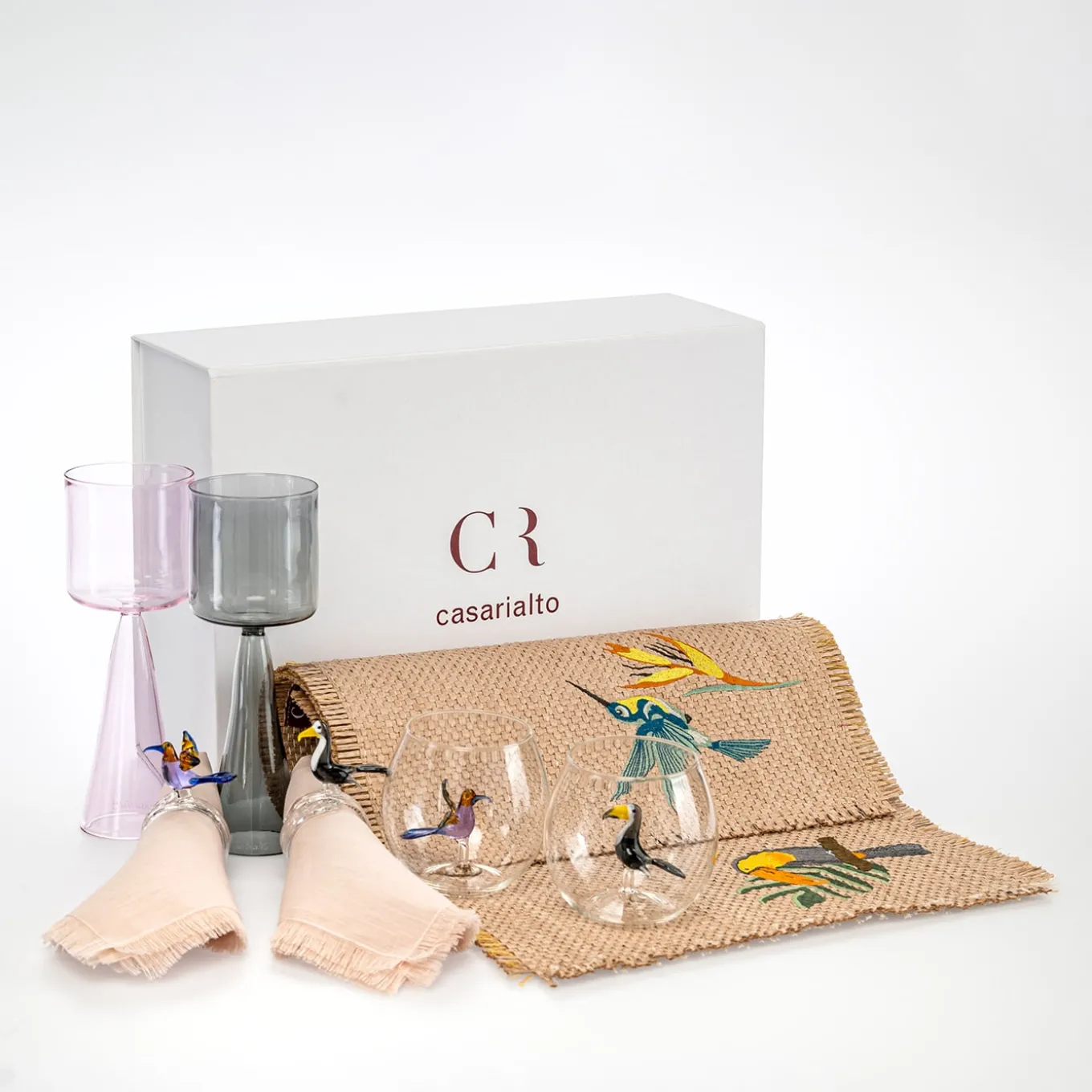 Dinner For Two Tropical Set of Glasses and Linen