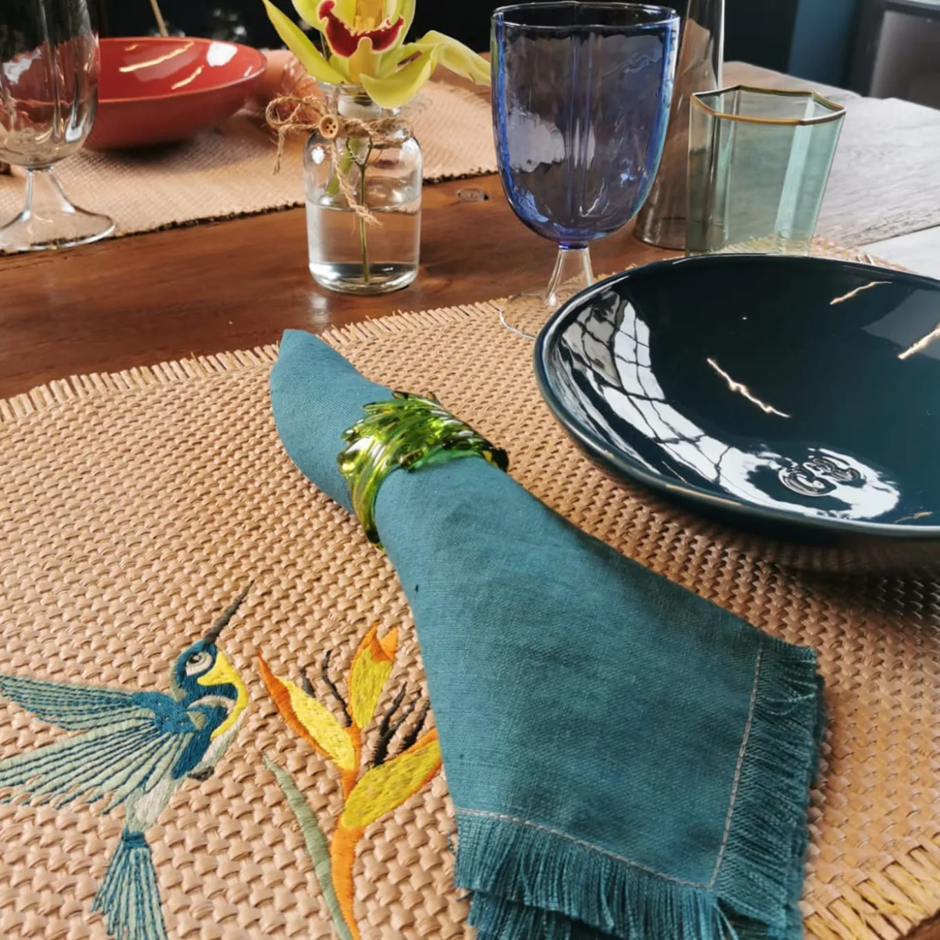 Dinner For Two Tropical Set of Glasses and Linen