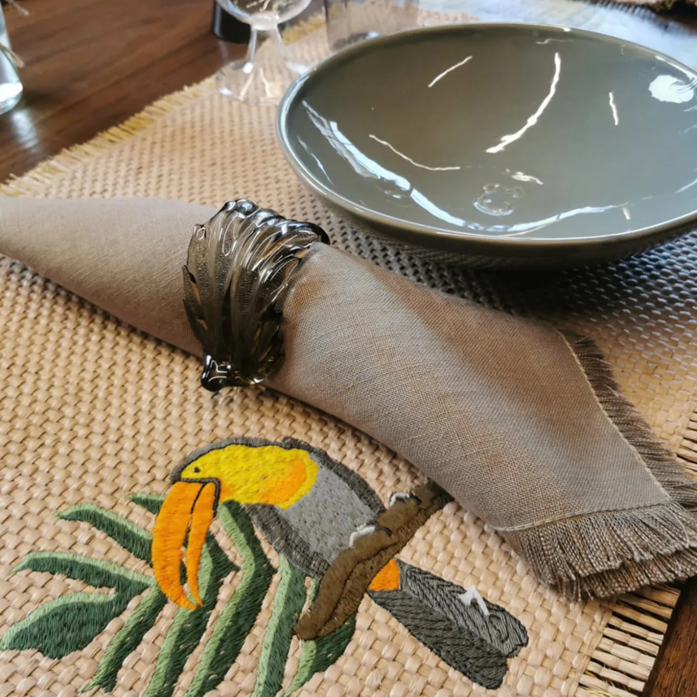 Dinner For Two Tropical Set of Glasses and Linen