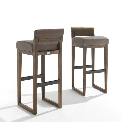 Dino walnut wood and utah leather Bar Stool