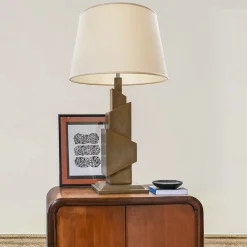 Divia Aeris Bronze Concrete-Finished Wooden Table Lamp