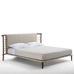Dolfin Beige Leather & Wood Double Bed
