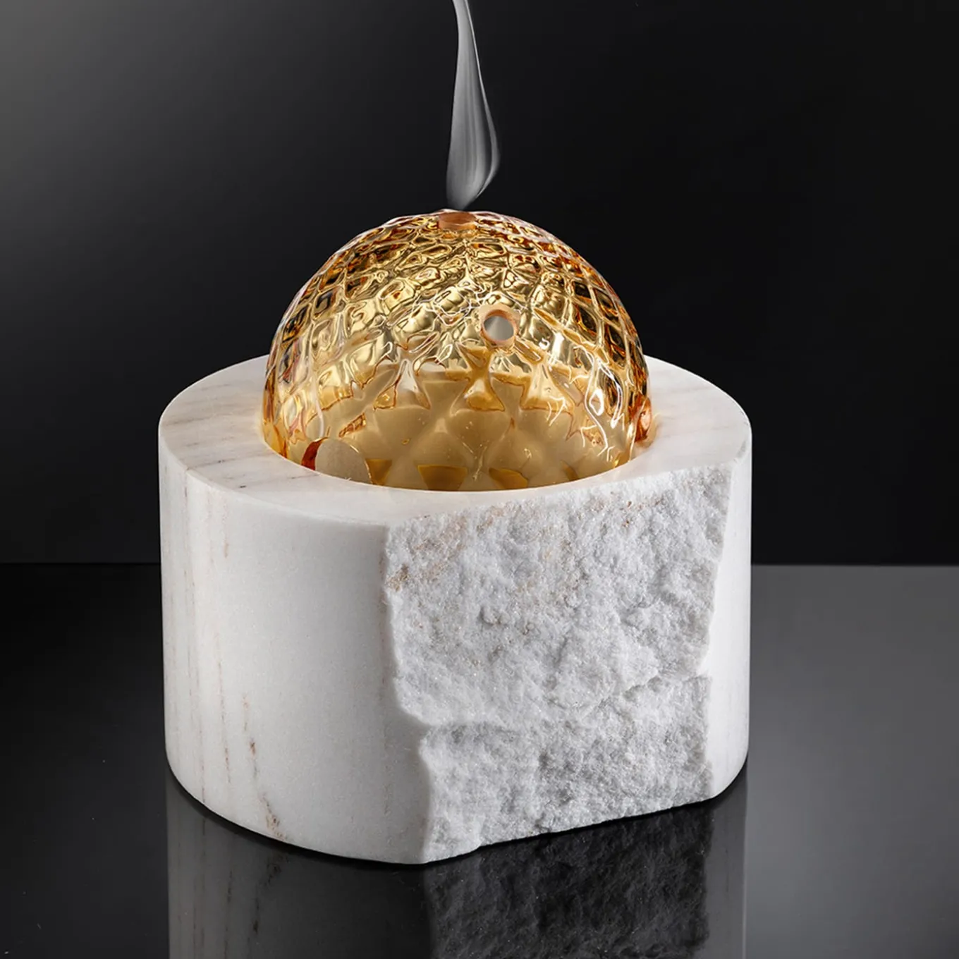 Dome Of Rock Gold Murano Glass &Palissandro Marble Incense Burner