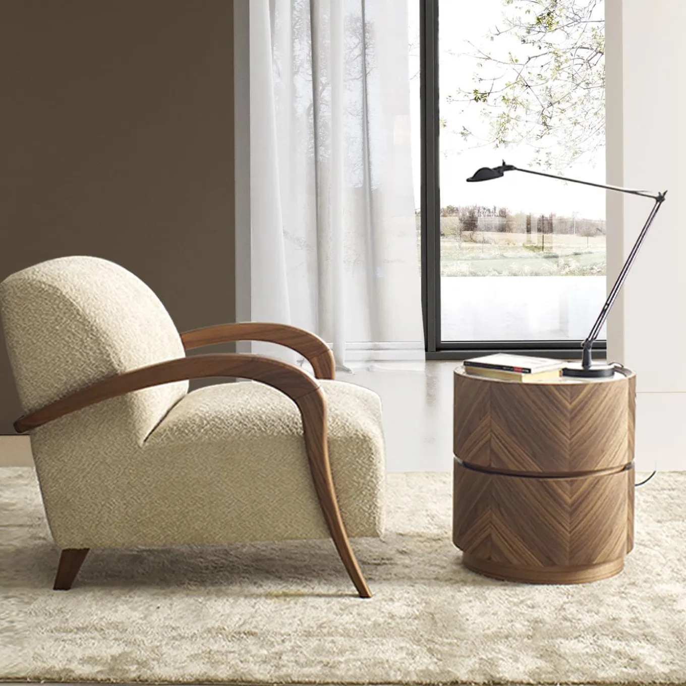 Domino Beige Walnut Armchair