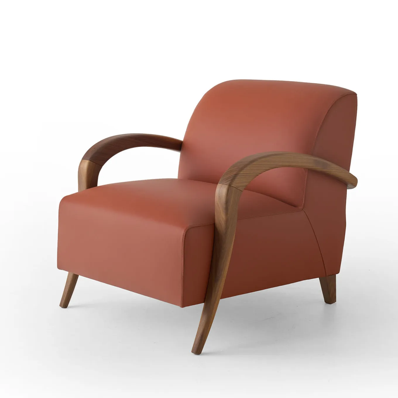 Domino Cotto Leather & Walnut Armchair
