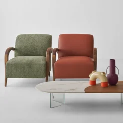 Domino Cotto Leather & Walnut Armchair