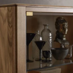Domino 4-Door Glass & Canaletto Walnut Cabinet