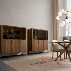 Domino 4-Door Glass & Canaletto Walnut Cabinet