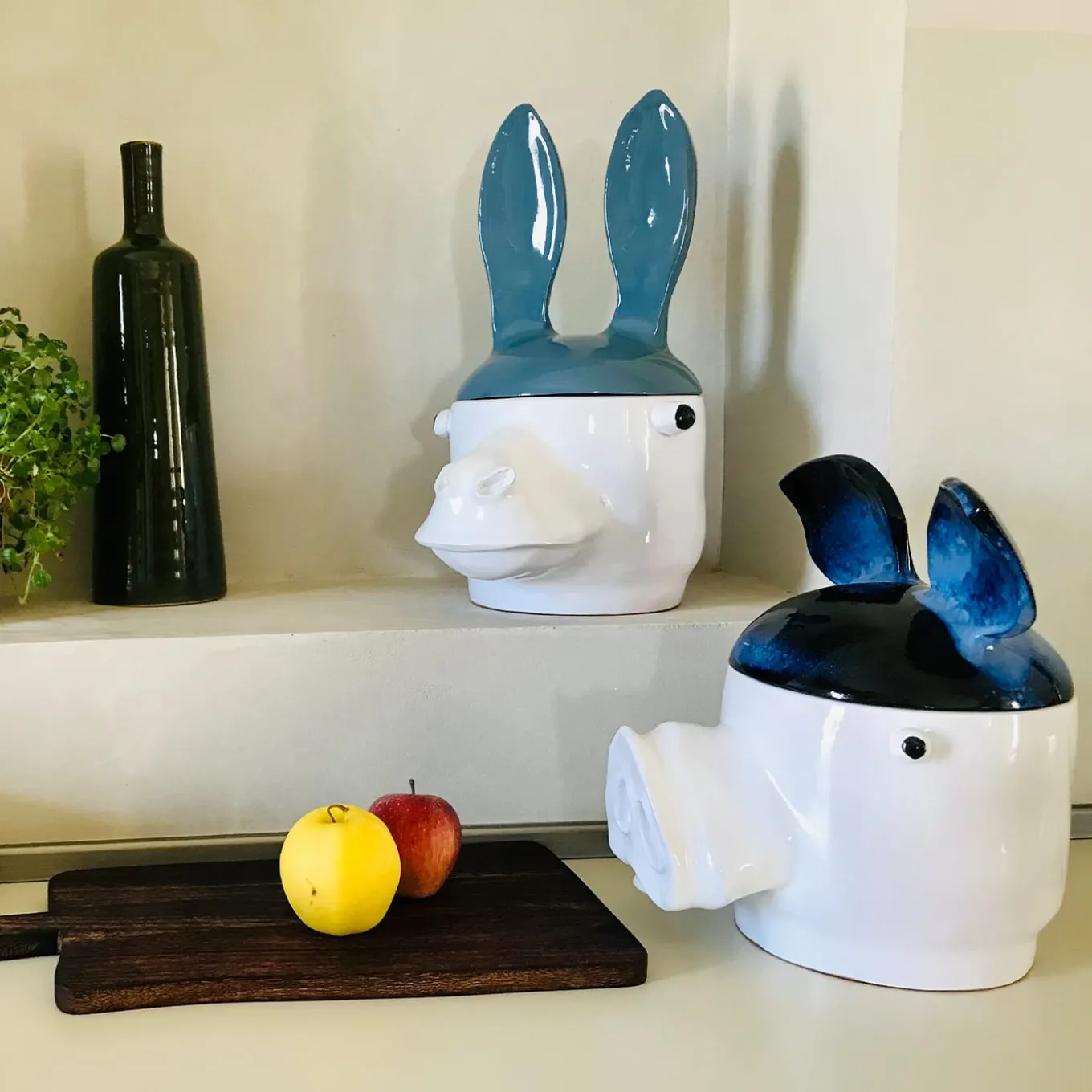 Donkey Large Blue and White Container with Lid