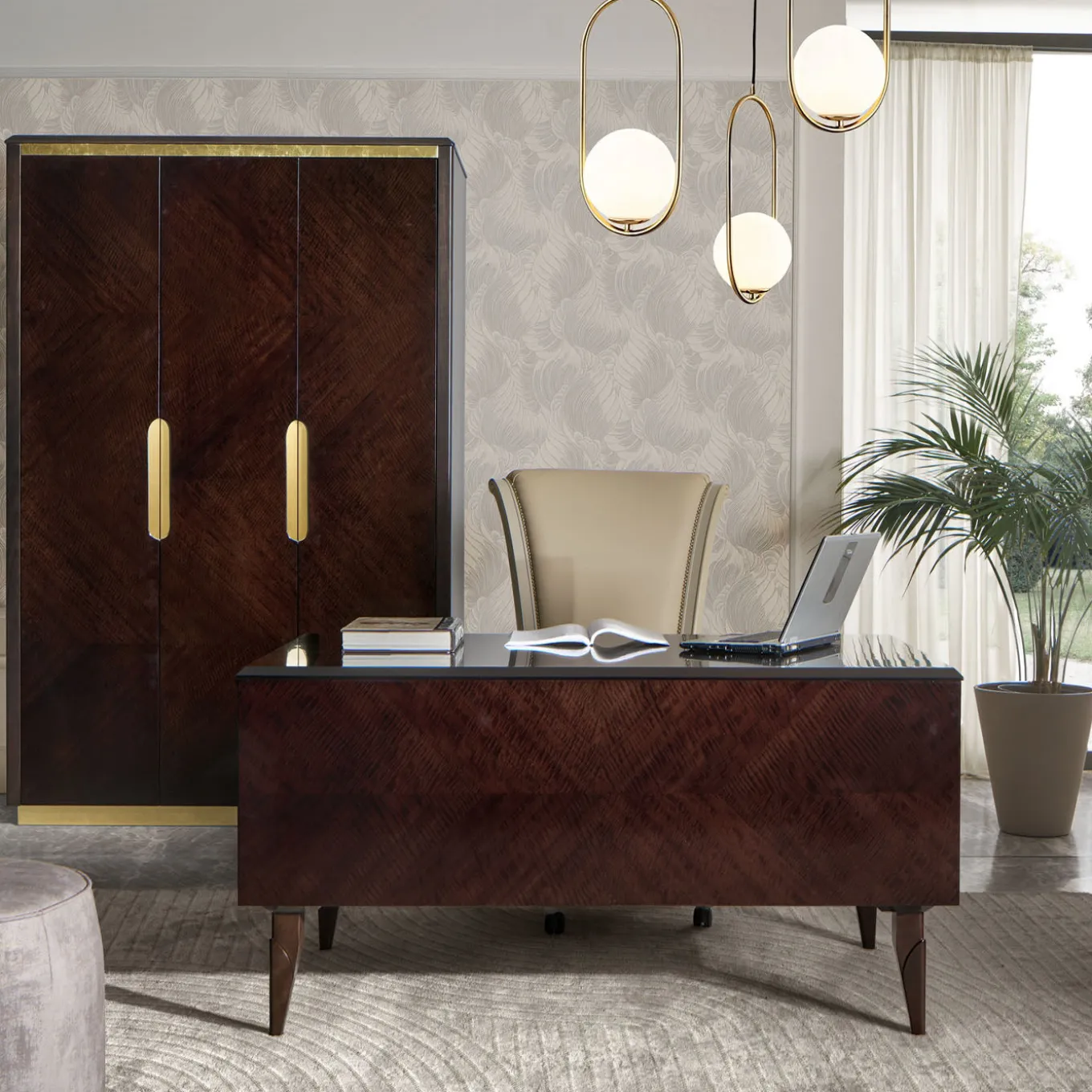 3-Door Cabinet in Dark Eucalyptus with Brass Accents from Studio Privè Collection