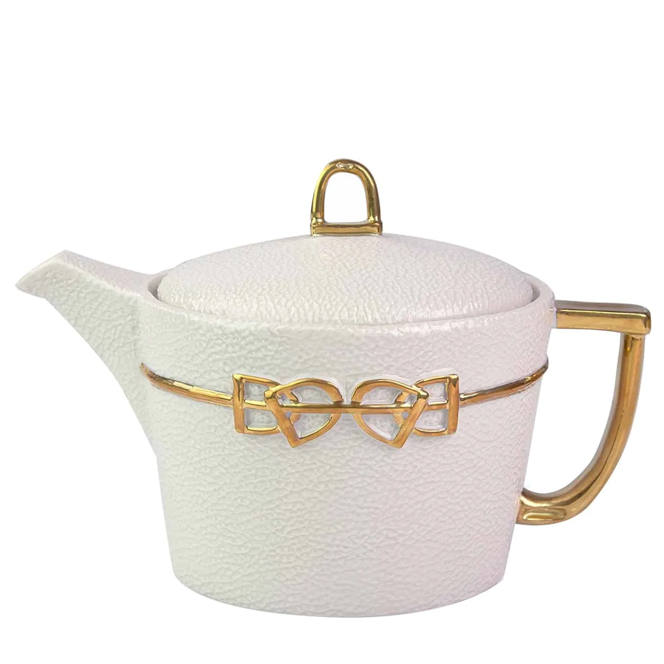 DRESSAGE TEA POT - WHITE AND GOLD