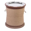 Drum-Shape Beige Side Table with Tray