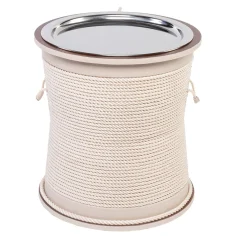 Drum-Shape Cream Side Table with Tray