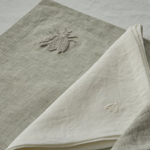Dunans III Gray Large Bee Embroidered Tablecloth