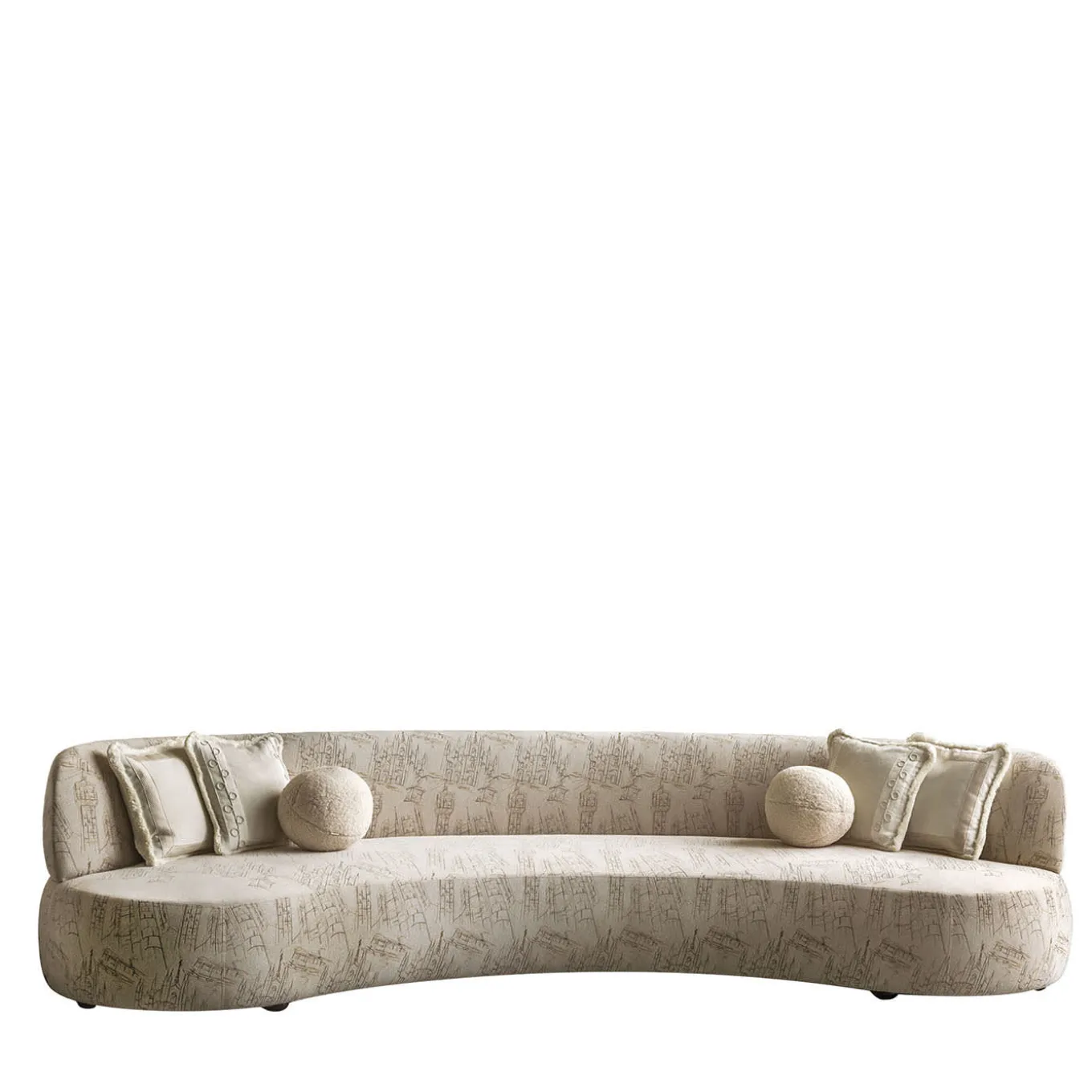 Duse Cityscape-Embroidered Beige Fabric Sofa