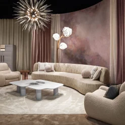 Duse Cityscape-Embroidered Beige Fabric Sofa