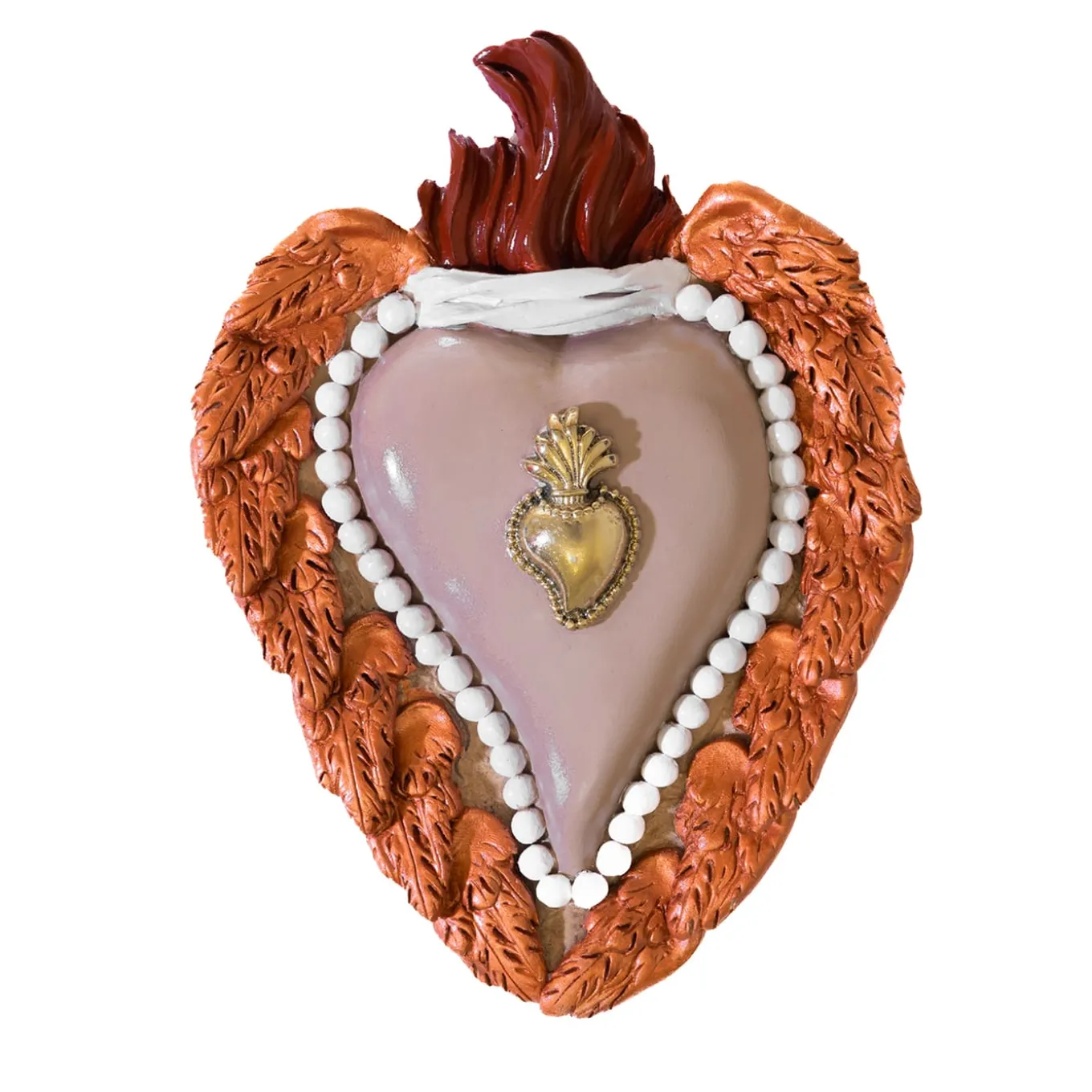 Dusty Baby Heart Rose and Bronze Ceramic Heart