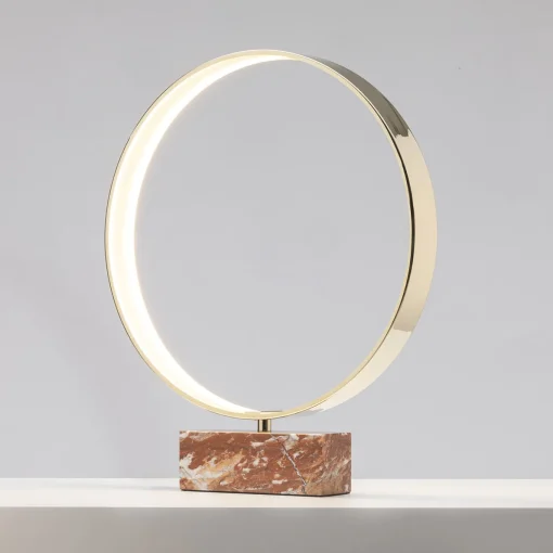 Ecliss Glossy Brass & Red Marble Table Lamp