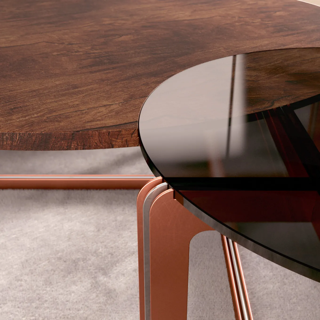 ECLISSE Round Walnut & Glass Coffee Table