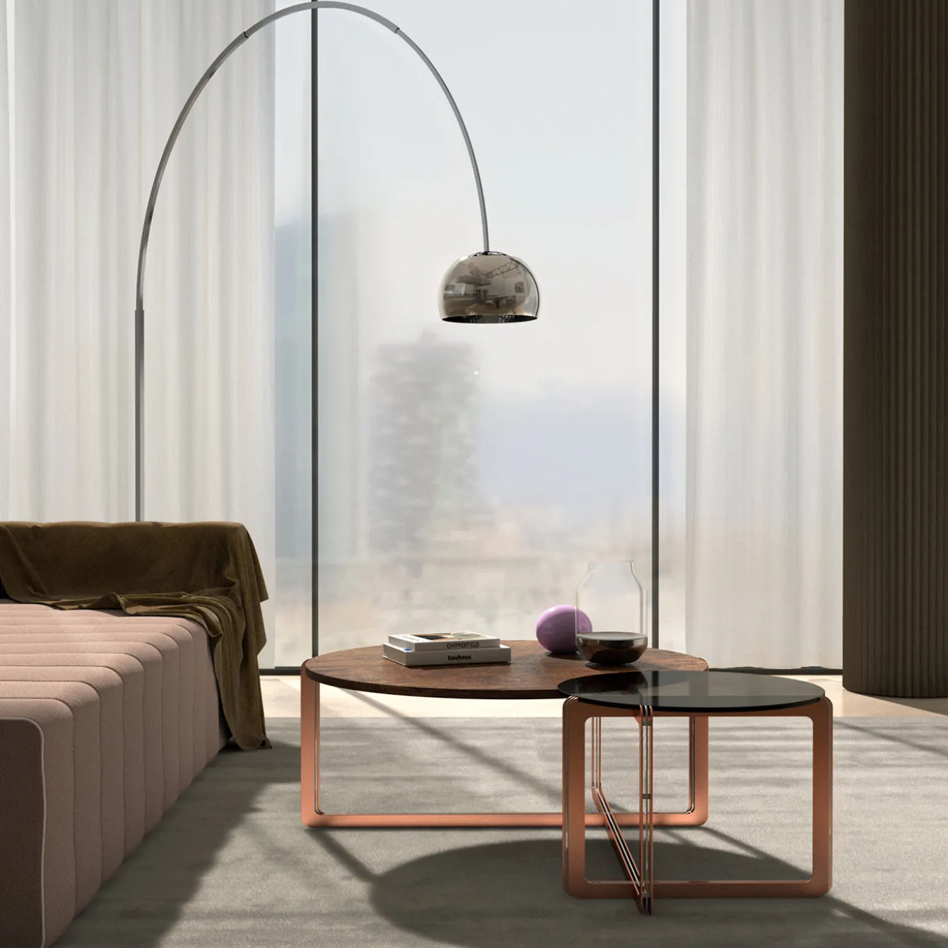 ECLISSE Round Walnut & Glass Coffee Table