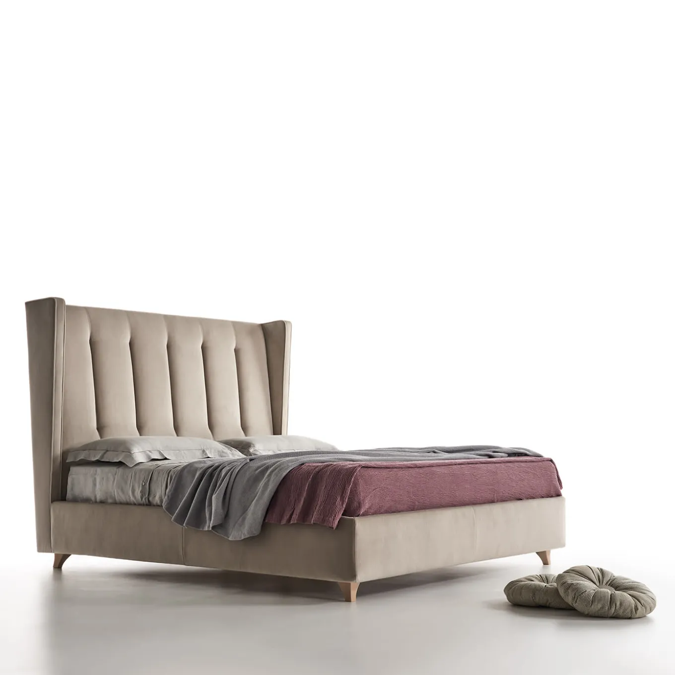 Edo Quilted Beige Velvet Bed