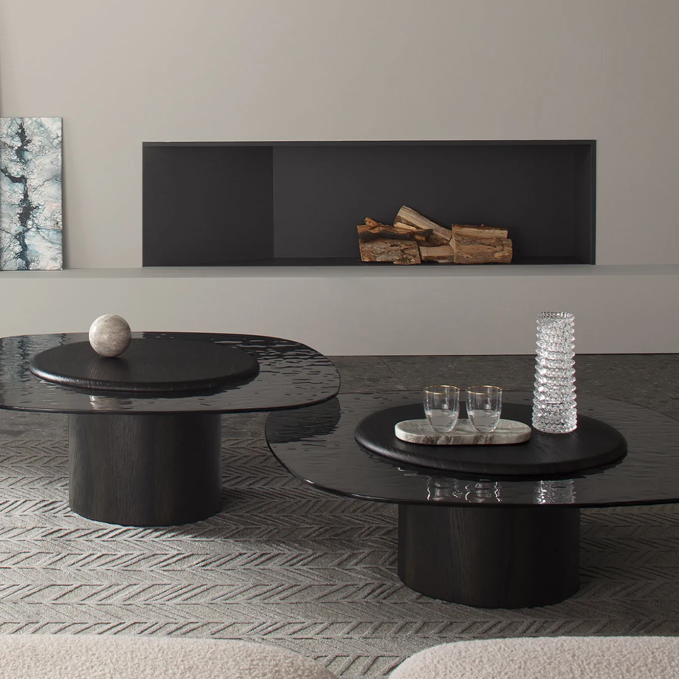 Egg Basso Gray Oval Coffee Table with Glass Top