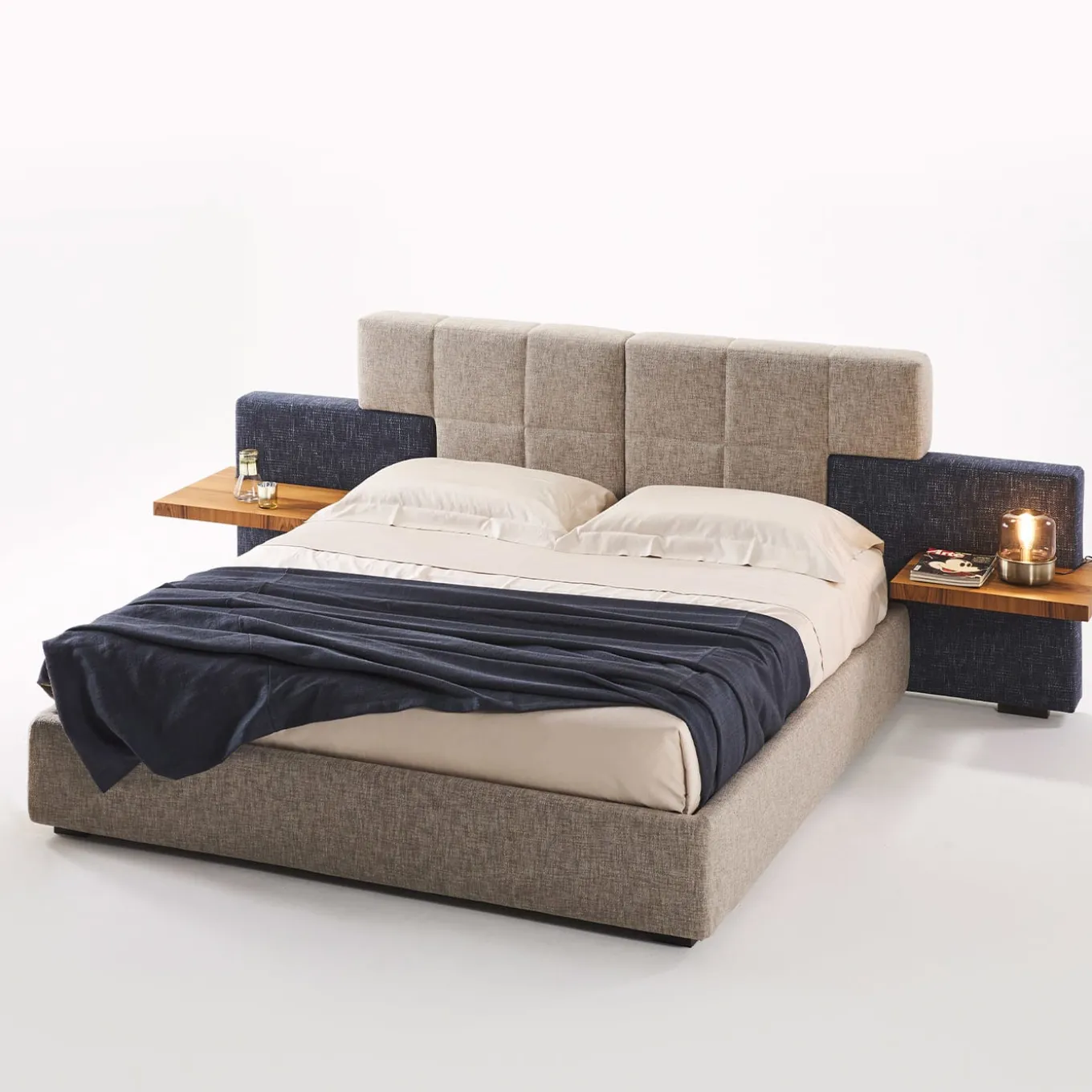 Elba Blue & Gray Double Bed with Nightstands