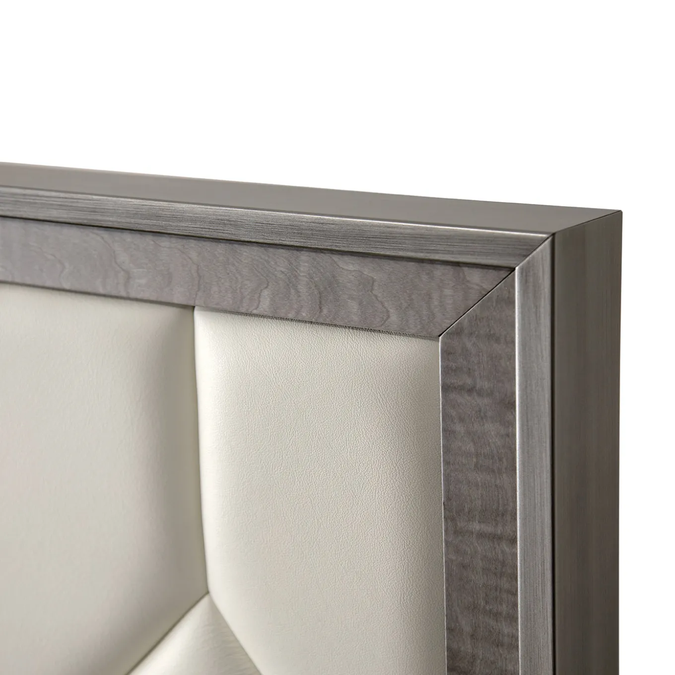Elegance Boiserie White Leather & Sycamore Wood Bed