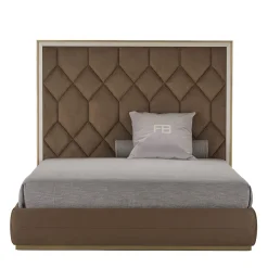 Elegance Brown Leather & Figured Sycamore Double Bed